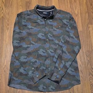 Tony Hawk Mens Large Camo Flannel Shirt Jacket Shacket Military Blue Green E50